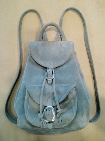 Sac à dos en croûte de cuir bleu-gris